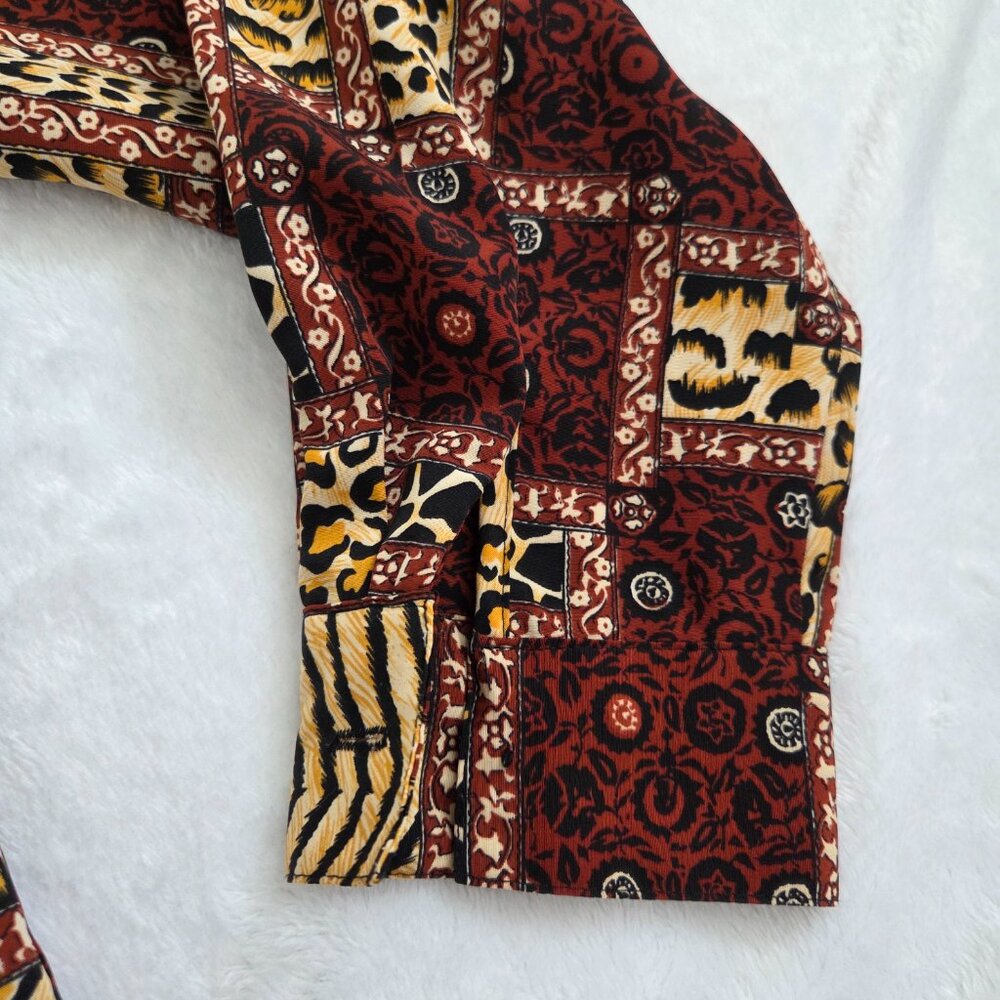 90s Animal Patchwork Button Down Top Medium Leopa… - image 10